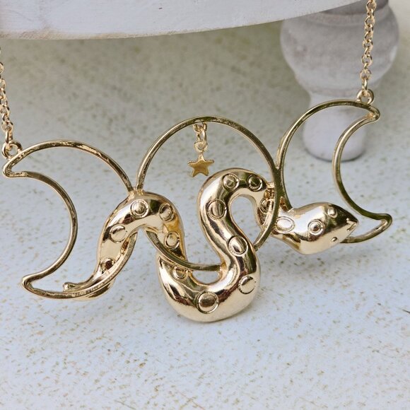 Silver Moon Creations ✦ Gold Triple Moon Snake Pendant ✦ Witchy Necklace NWT - Picture 7 of 10